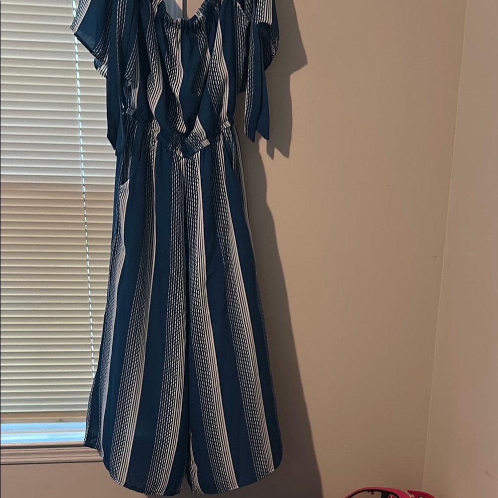 Blue and White Striped Jumpsuit